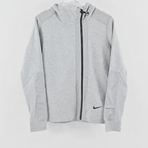 NIKE Womens Advance 15 FZ Hoodie Sz L Activewear Gray Asymmetric Full Zip Jacket